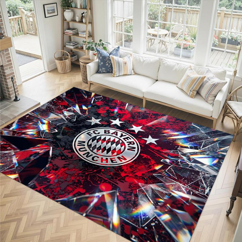 FC Bayern Design Kristall Samt Teppich Gemütlich Nicht?Rutschfester Teppich mit Aufdruck für Schlafzimmer Wohnzimmer Eingang