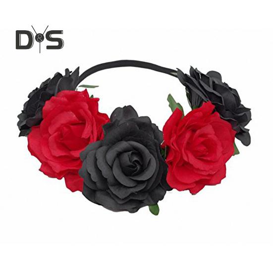 Rose Headband Handmade Hair Hoop with 5 Artificial Roses High Elastic Design Bohemia Style Hair Hoop Festival Decor