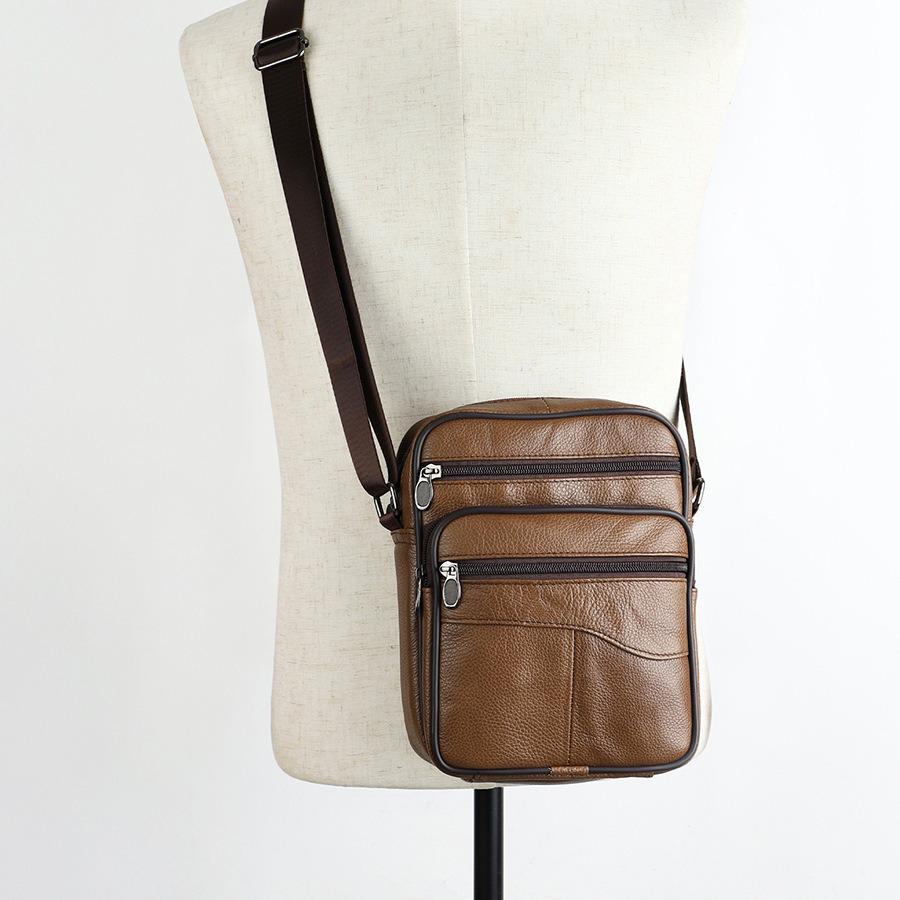 Men's Genuine Leather Crossbody Shoulder Bag - Korean Style Business Casual