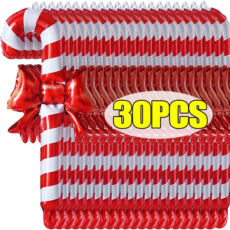 30/3PCS Christmas Inflatable Balloon with Bow Handheld Candy Cane Balloon Stick Christmas Crutch New Year Party Decoration Toys