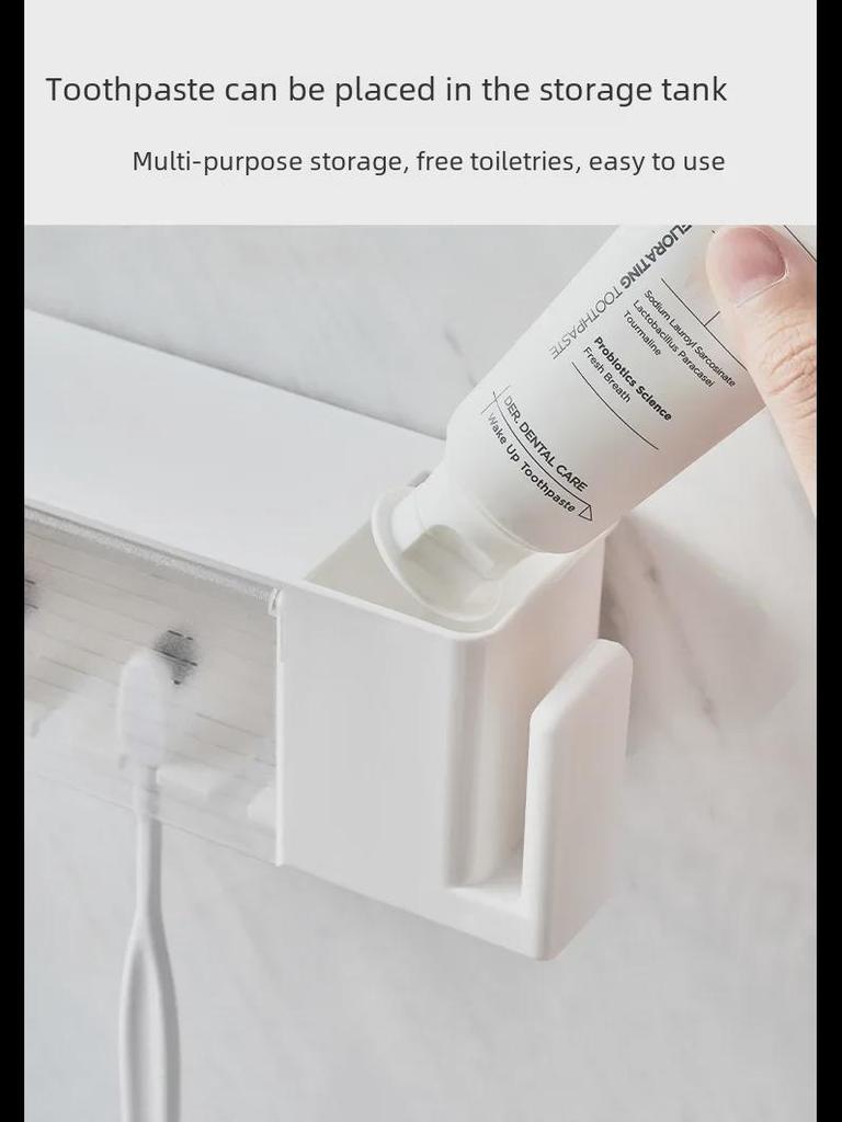 Punch-Free Japanese Wall-Mounted Bathroom Set: Toothbrush Holder & Mouthwash Rack