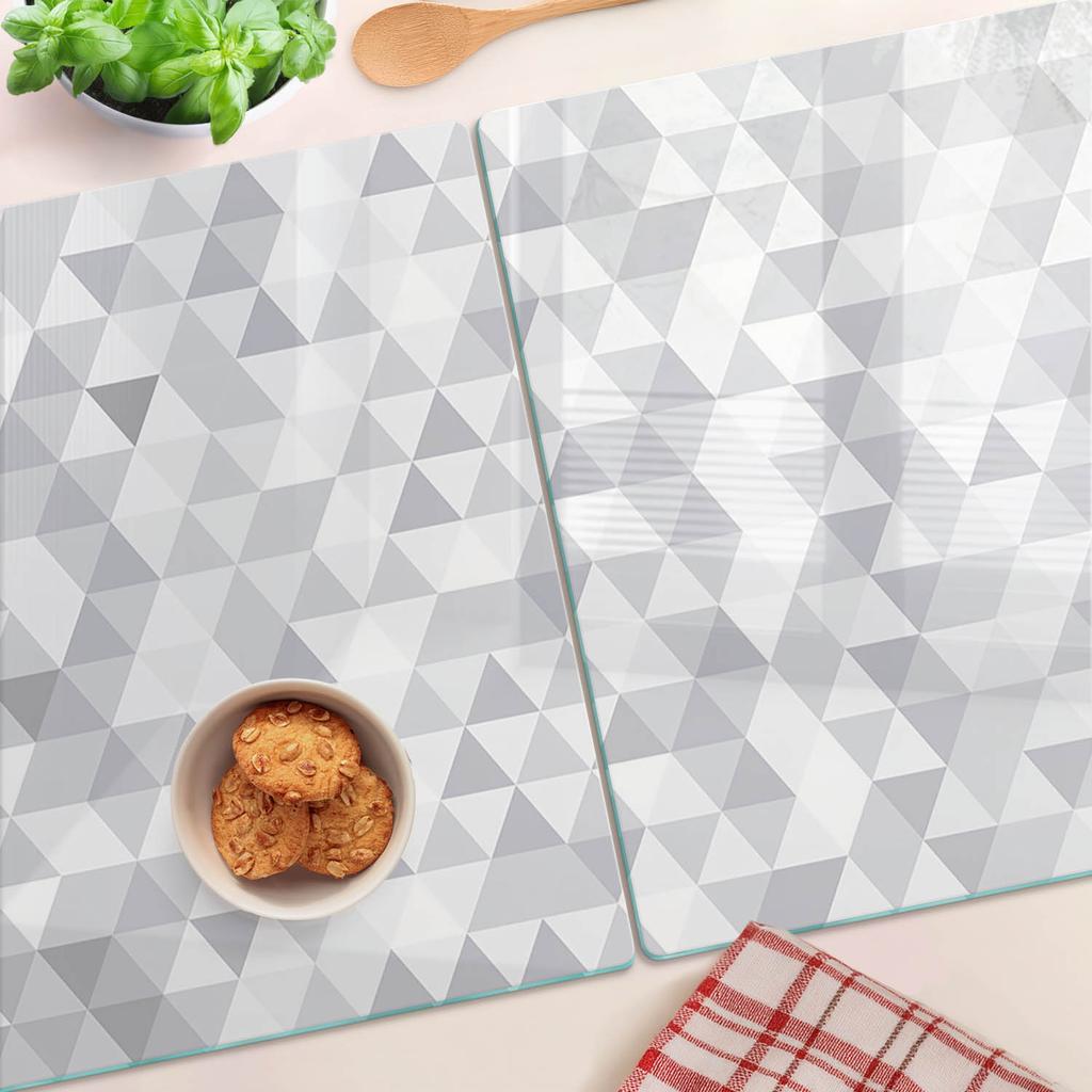 Glass Kitchen Cutting Boards With Gray Triangle Graphics 2X40X52 Cm
