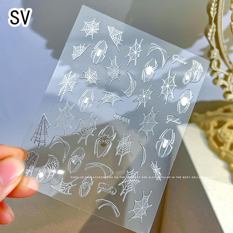 

Black And White Gilded Spider Shape Paintings Nail Sticker Adhesive Enhancement Nail Decal Accessories Patch срібний