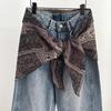 Imitation Silk Women's Silk Scarf Cashew Floral Ruched Skirts Triangle Scarf Belt  Jeans Decoration