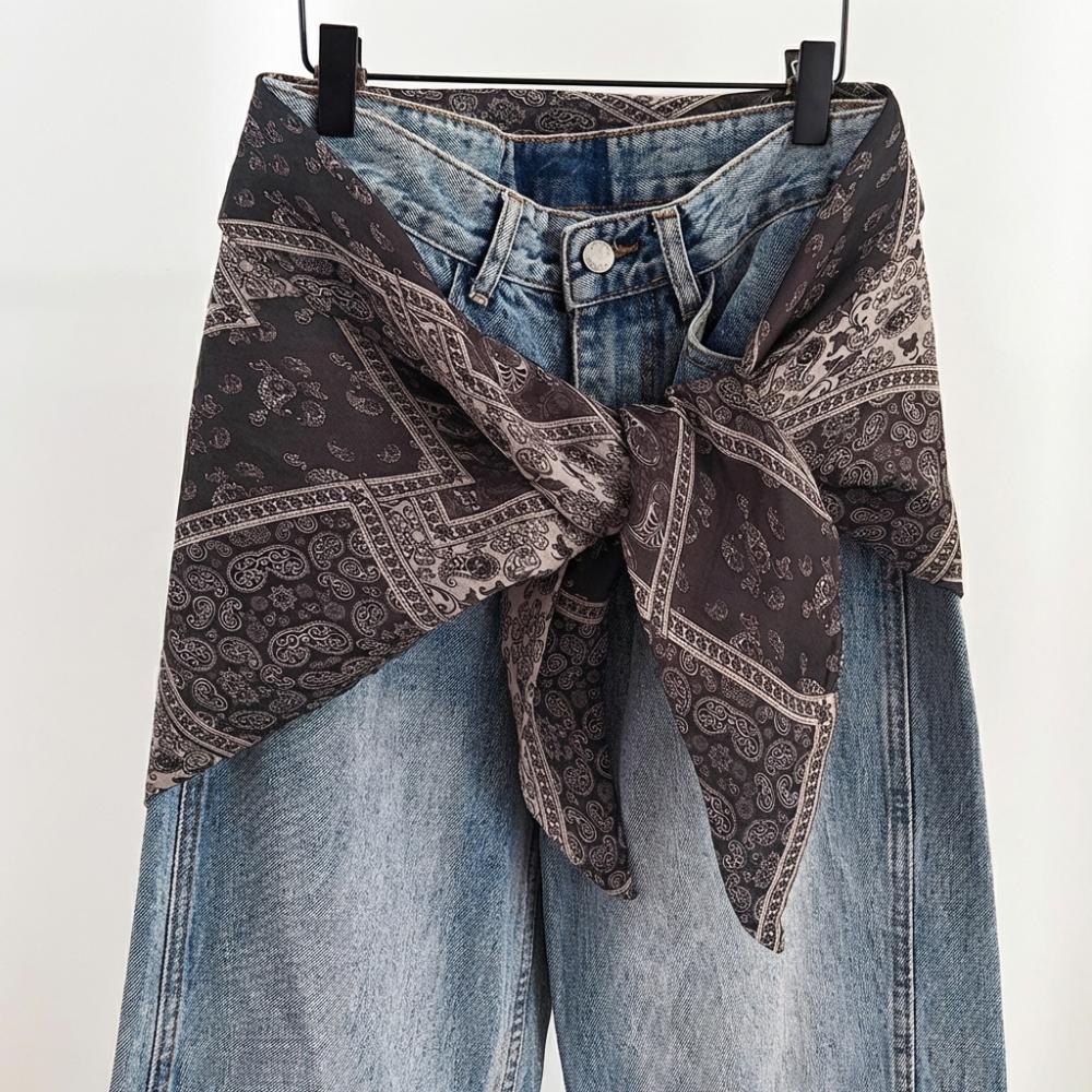 

Imitation Silk Women s Silk Scarf Ethnic Print Cashew Floral Apron Wrap Skirt Y2K Streetwear Triangle Scarf Belt