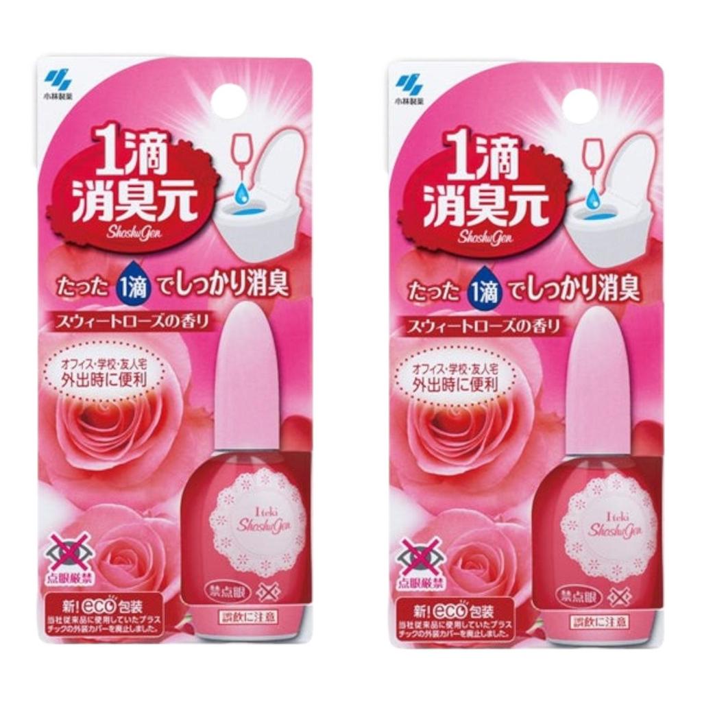 Kobayashi 1-Drop Toilet Deodorizer - Instant Odor Neutralizer - Sweet Rose & Watery Green scents (2 Pack)