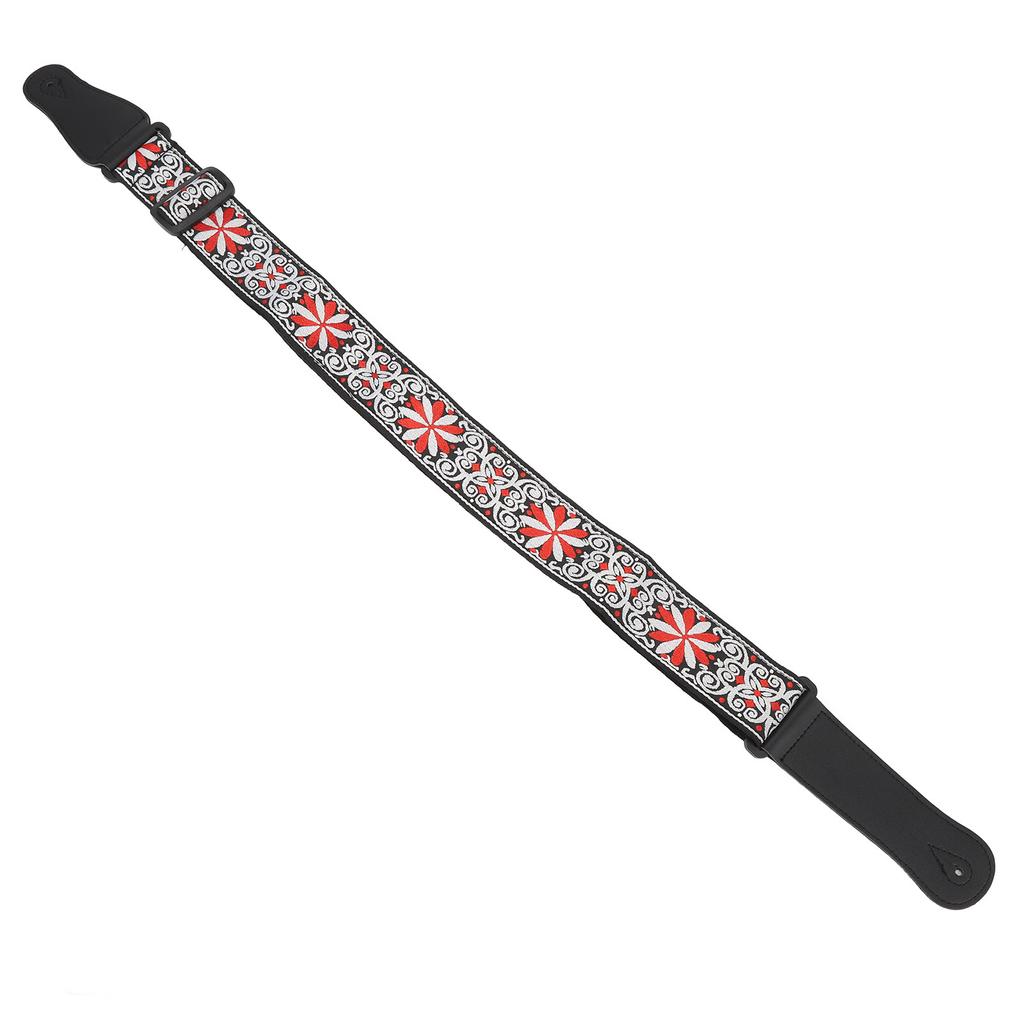 Guitar Strap Leather Embroidered Thickened Wear Resistant Adjustable Length Belt Red