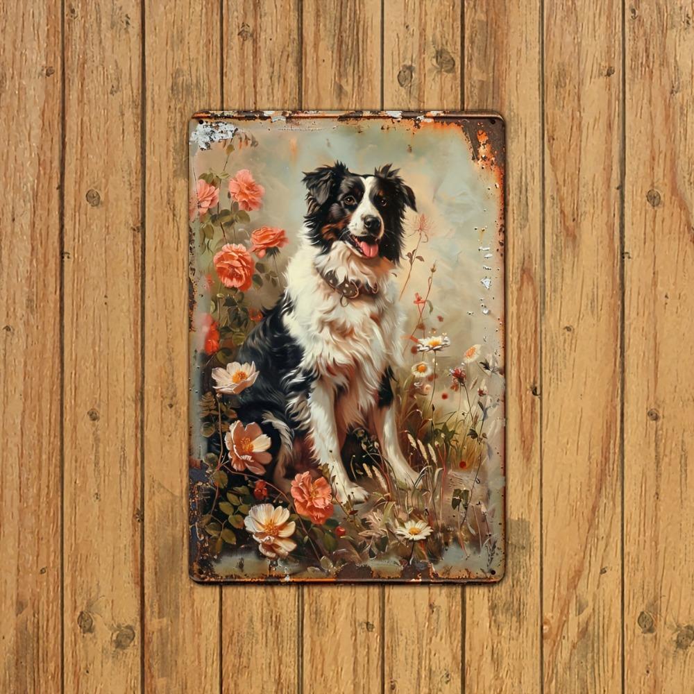 Vintage Floral Dog Metal Tin Sign Retro Wall Art Home Decor Cafe Bar 20x30cm