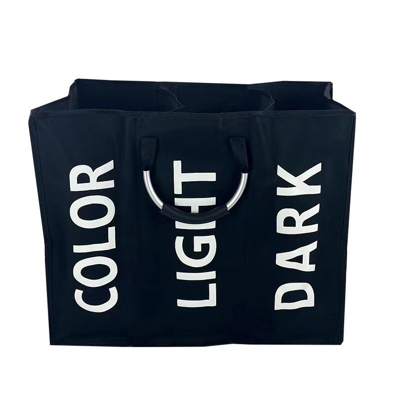 1 шт Складная корзина для белья для дома большая корзина для грязного белья 3 отделения ткань Оксфорд мешок для грязной одежды с алюминиевой ручкой чёрный 2270₽