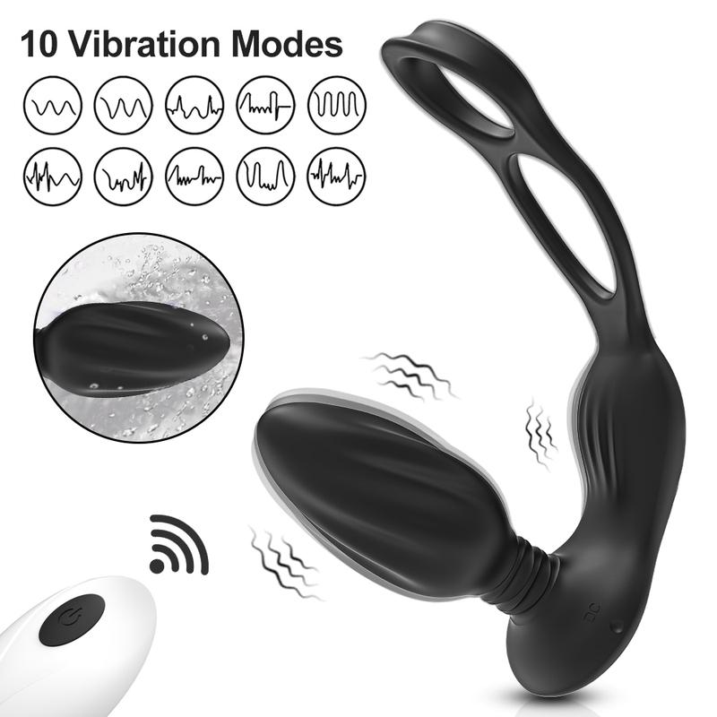 Remote Control Vibrator Butt Plug Anal Plug for Men Anal Stimulate Male Prostate Massager with Dual Penis Ring Sex Toy for Men