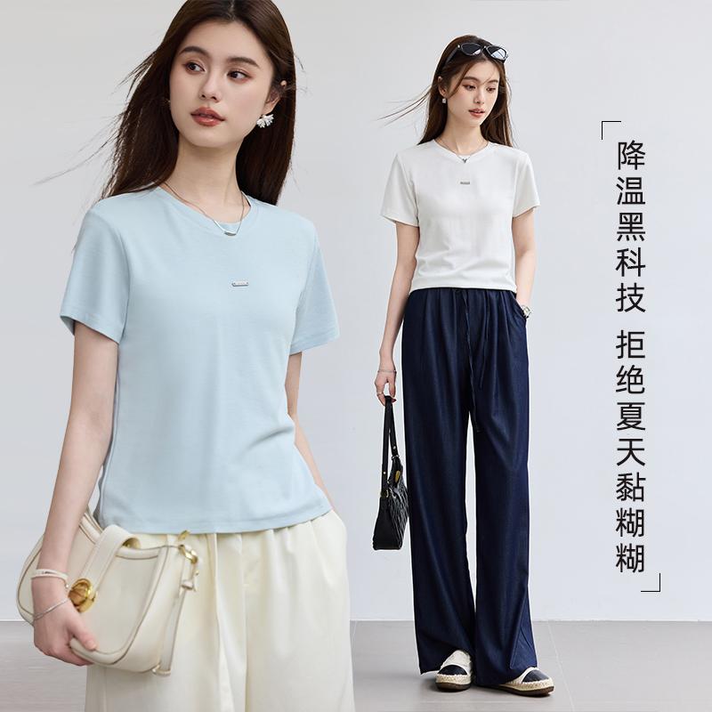 Summer "3-second instant cool" customized silver logo solid color simple and versatile loose multi-color short sleeved T-shirt