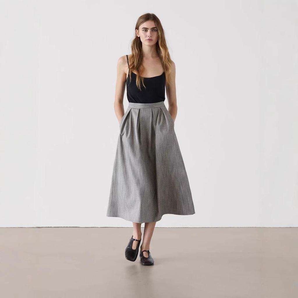 2024 Women's A-Line Pleated High Waist Mid-Length Skirt