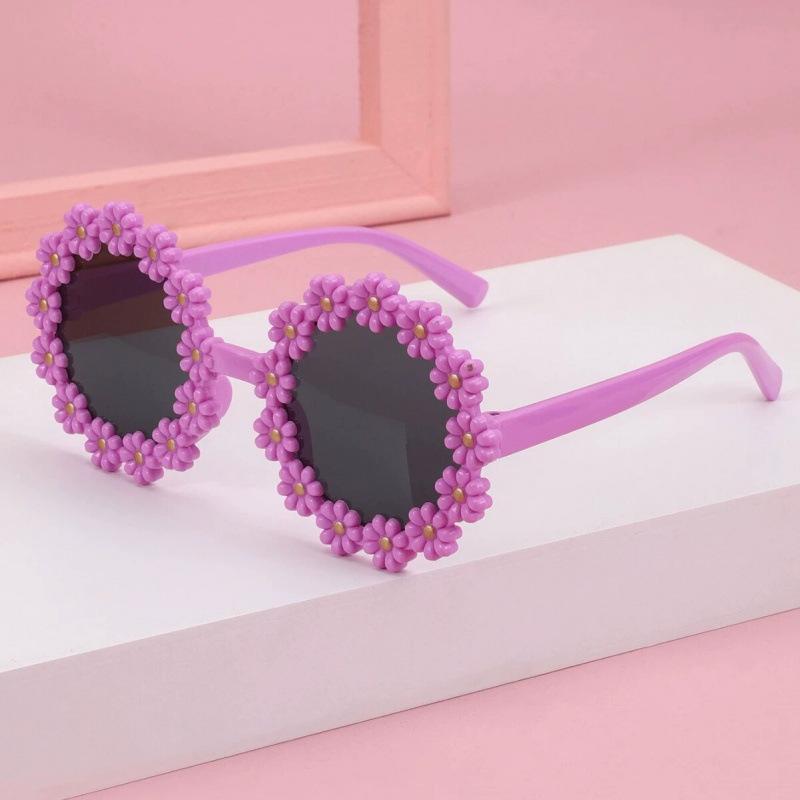 

New Cute Flower Sunglasses Girl Purple Floral Frame Round Lens White Children s Beach Party Eyewear Glasses фіолетовий