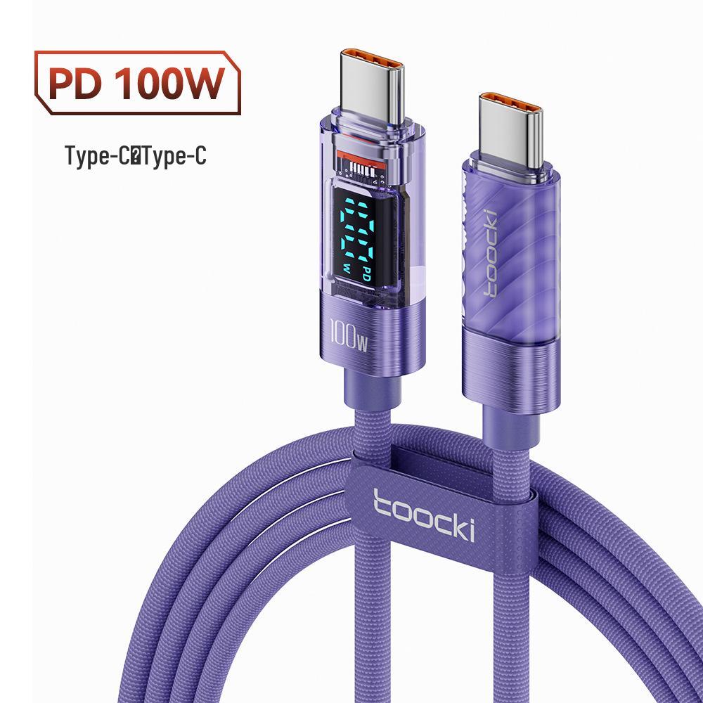 Toocki 100W C-C Super Fast Charging Transparent Display Data Cable for Huawei, Apple, Xiaomi.