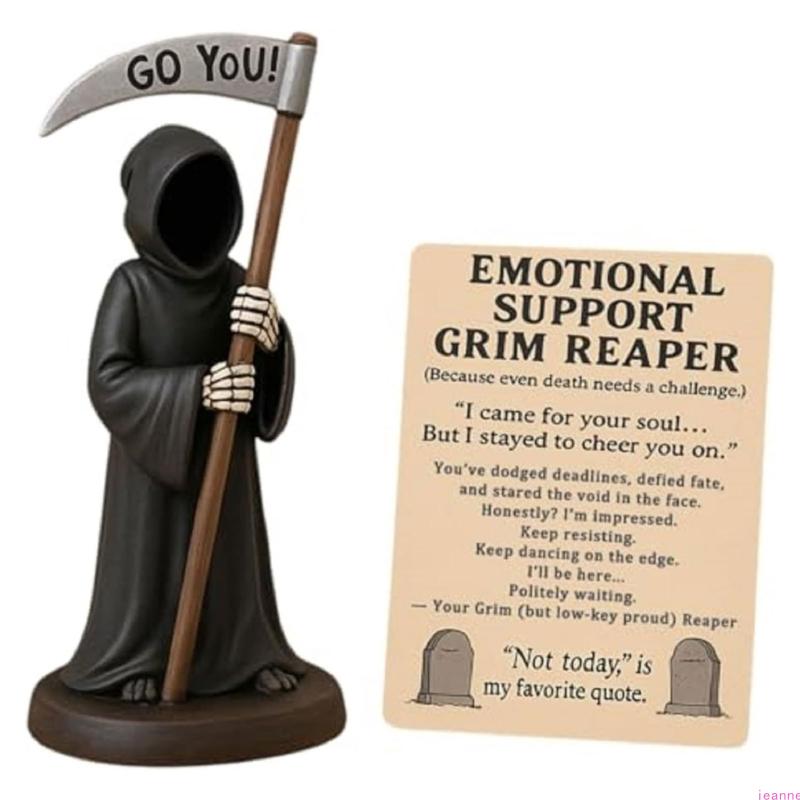 Fun Emotionally Support Statue Gothic Decors Resins Death Figurine With Napping Cats Design Halloween Encouragement Gift