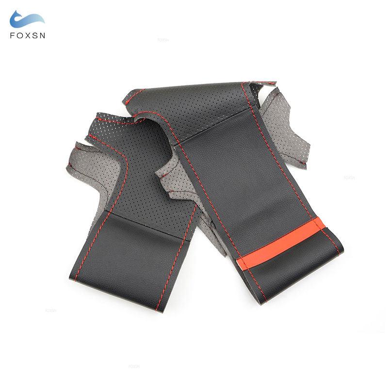 Osłona kierownicy samochodowej do wnętrza dla Honda Civic 8. generacji MK8 2005 2006 2007 2008 2009 2010 2011 Perforowane skórzane wykończenie z czerwonym paskiem