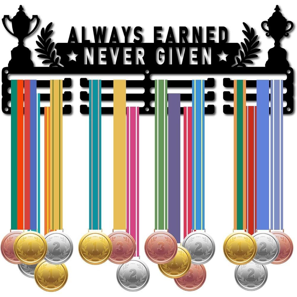 

Metal Medal Holder Wall Mount Rack Black 15.7 x 4.7 Inch for Race Runner Swimmer Gymnast Display Up to 60 Medals Sports Award Organizer