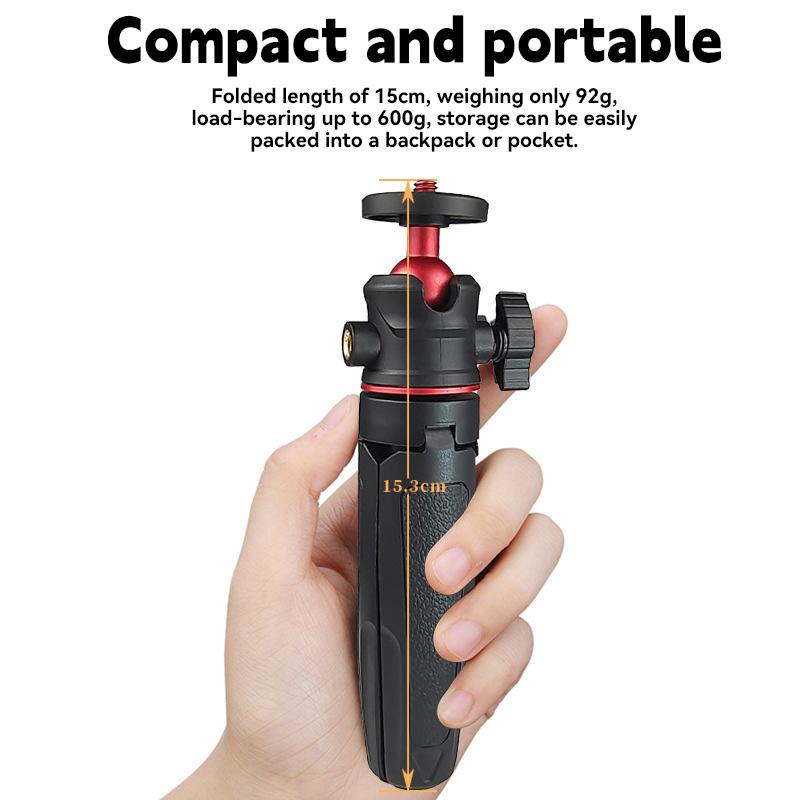 MT-08 Mini Extendable Desktop Tripod Handheld Photography Bracket Stand W/ Flexible Ballhead 1/4 Inch Screw Mount for Selfie