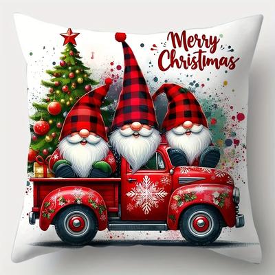 1 Pcs. Christmas Pillow Covers, Gnome and Camin Print, Seasonal Christmas Cushions, Decorative Accent for Sofa