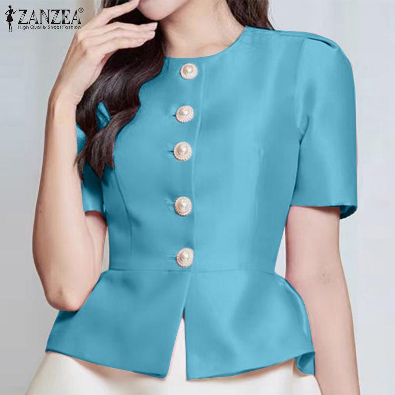

ZANZEA Women Casual Round Neck Solid Color Summer Short Sleeve Blouse 5XL абрикосовий