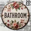 Vintage 7.87 Inch Round Wooden Wall Art Pink Floral Farmhouse Hanging Sign for Bathroom Living Room Rustic Home Decor
