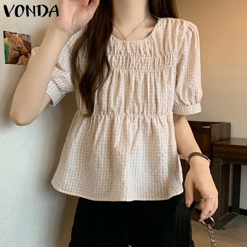 

Женские клетчатые топы VONDA с ​​квадратным вырезом и короткими рукавами