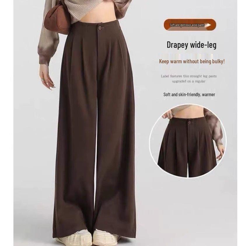 

Women s High-Waisted Gray Wool Pants - Autumn/Winter Wide-Leg Style L (110-124 lbs)
