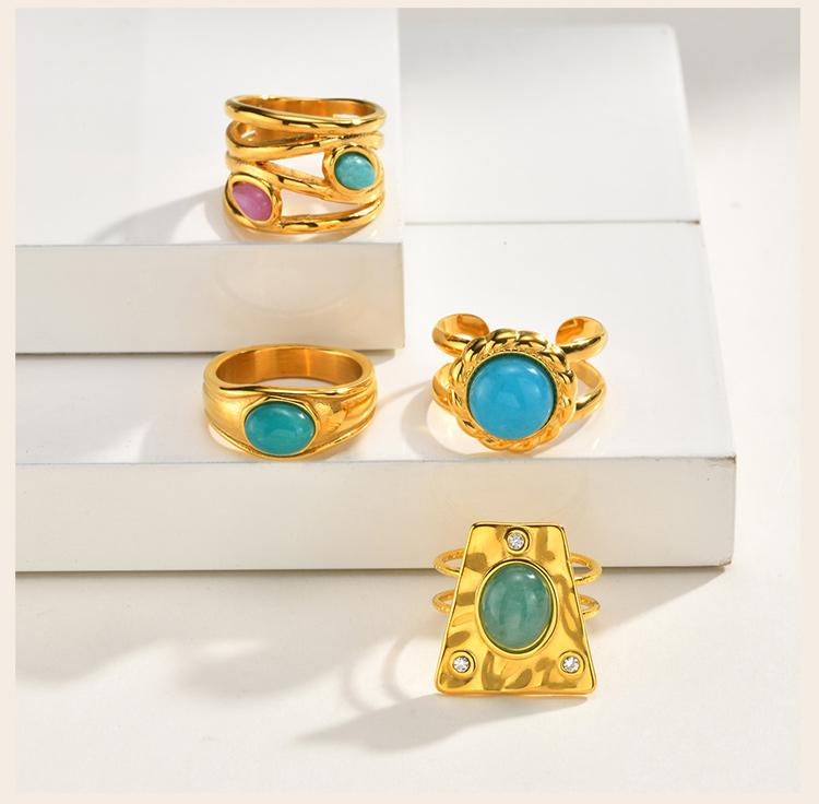 Boho Natural Stone Statement Ring for Women, Geometric Shield Multi Layer Open Band, Aesthetic Stackable Jewelry