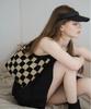 Slowslowly Chex Checkerboard Handmade Crochet Shoulder Bag _ Black