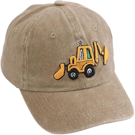 Cute Embroidery Excavator Kids Baseball Cap Adjustable Cotton Washed Vintage Cowboy Hat for Boys Girls Age 2-8