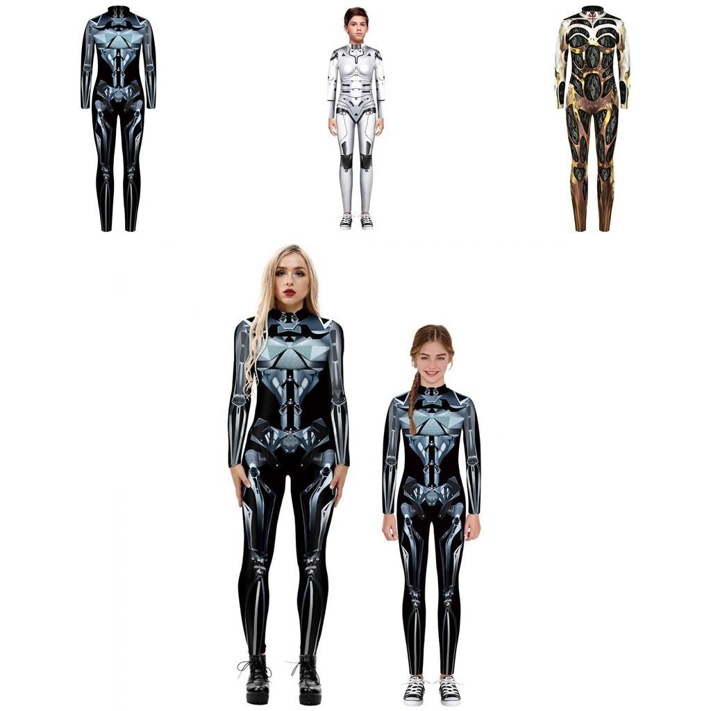 Stretchy Robot Armor Print Halloween Cosplay Jumpsuit Bodysuit Costume