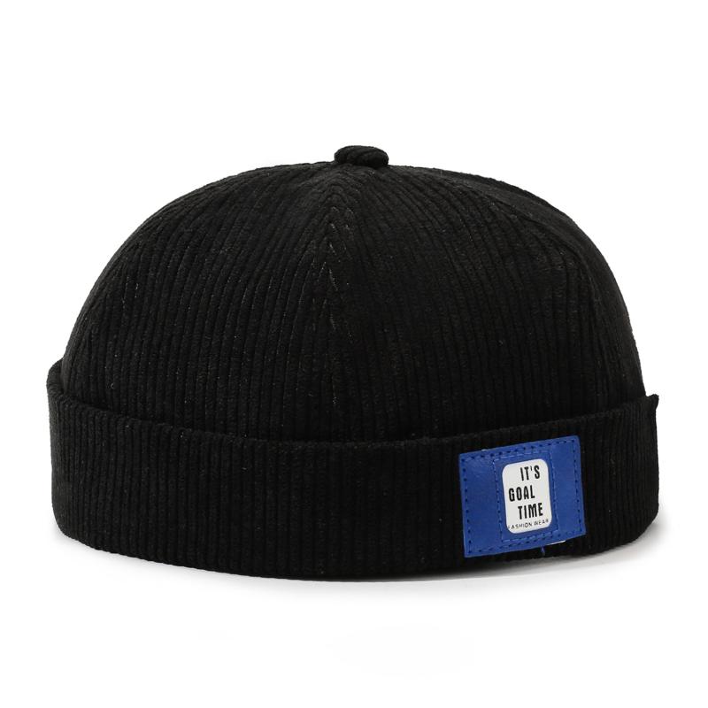 Cord-Flicker-Landlord-Hut - Trendiger Street- & Motorradstil, Elegante Gauner-Ausstrahlung, Vielseitiger Tang-Hut, Mode-Hip-Hop-Kappe 56-60cm black