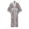 Print Satin Women Long Robe Retro Sleepwear Seven Quarter Sleeve Kimono Bathrobe Loose Home Wear