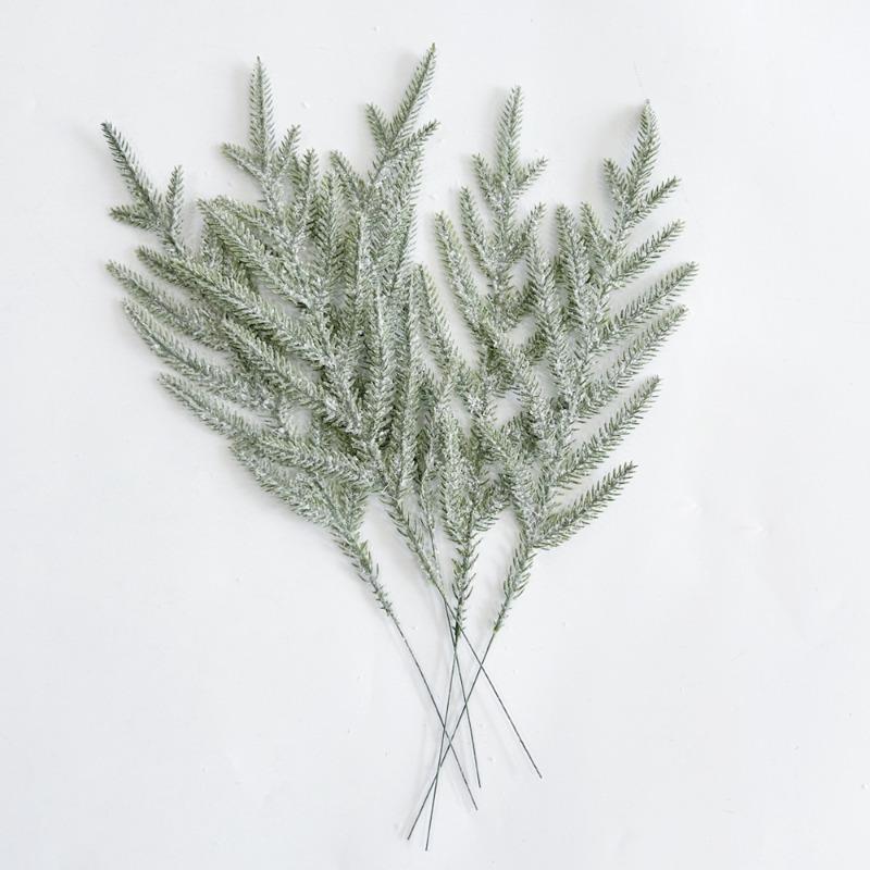 Simulación Artificial de Hojas de Plantas Verdes, Copos de Nieve, Arreglo de Hojas Individuales de Pino y Ciprés, Decoración de Arreglo Floral Navideño