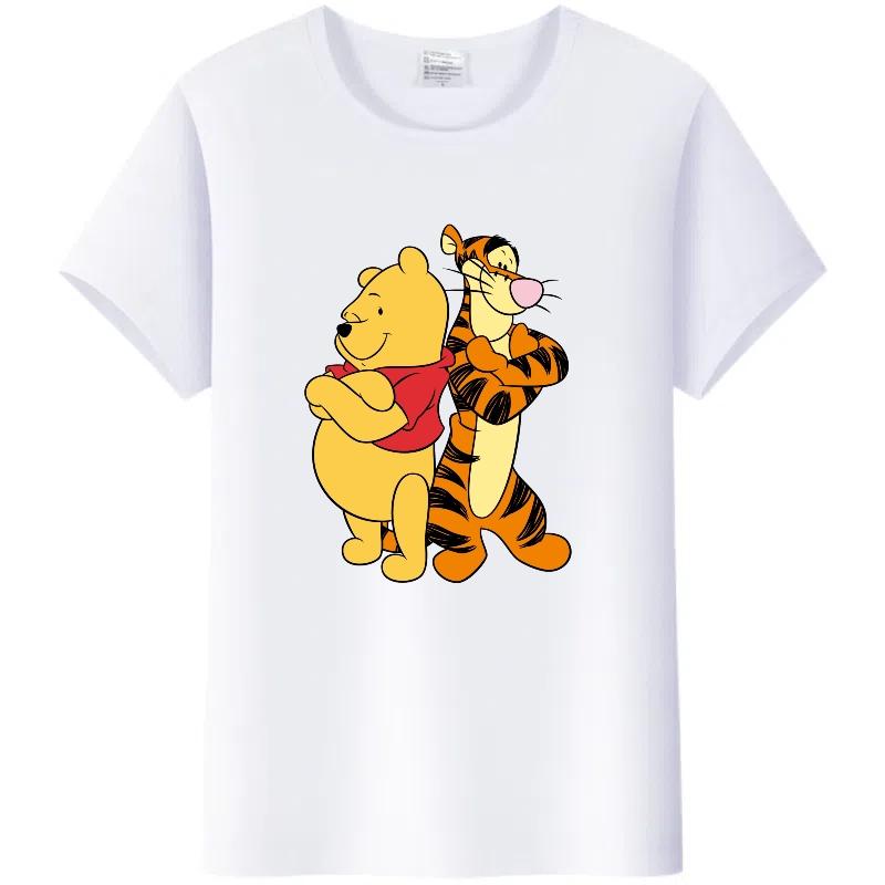Y2K Tshirt Kawaii Clothes Tops Unisex Cartoon Winnie The Pooh Tigger Graphic T-shirt Summer Blouses White Tees