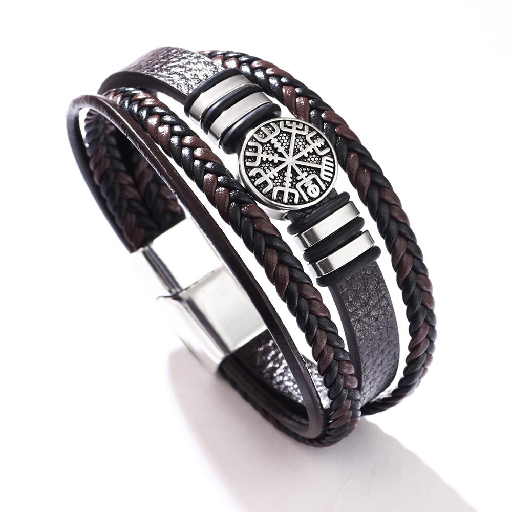 

New Style Vintage Braided Rope Bracelet with Premium Metal Magnetic Buckle Compass Mens Fashion Jewelry коричневий