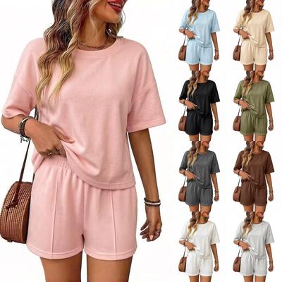 Women Casual Two Piece Set Loose Fit Short Sleeve Top and Elastic Waistband Shorts Lounge Wear Summer Outfit