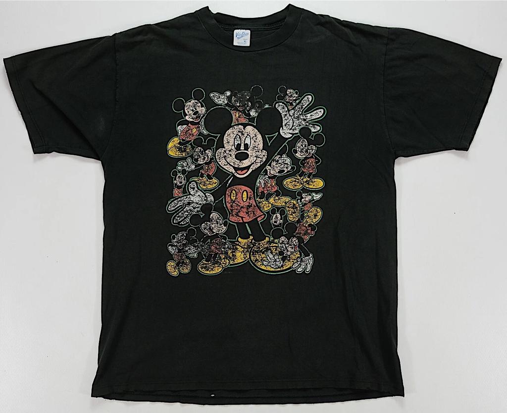 Rare Vintage VELVA SHEEN Mickey Mouse Big Logo T Shirt 90s Walt Disney Black XL