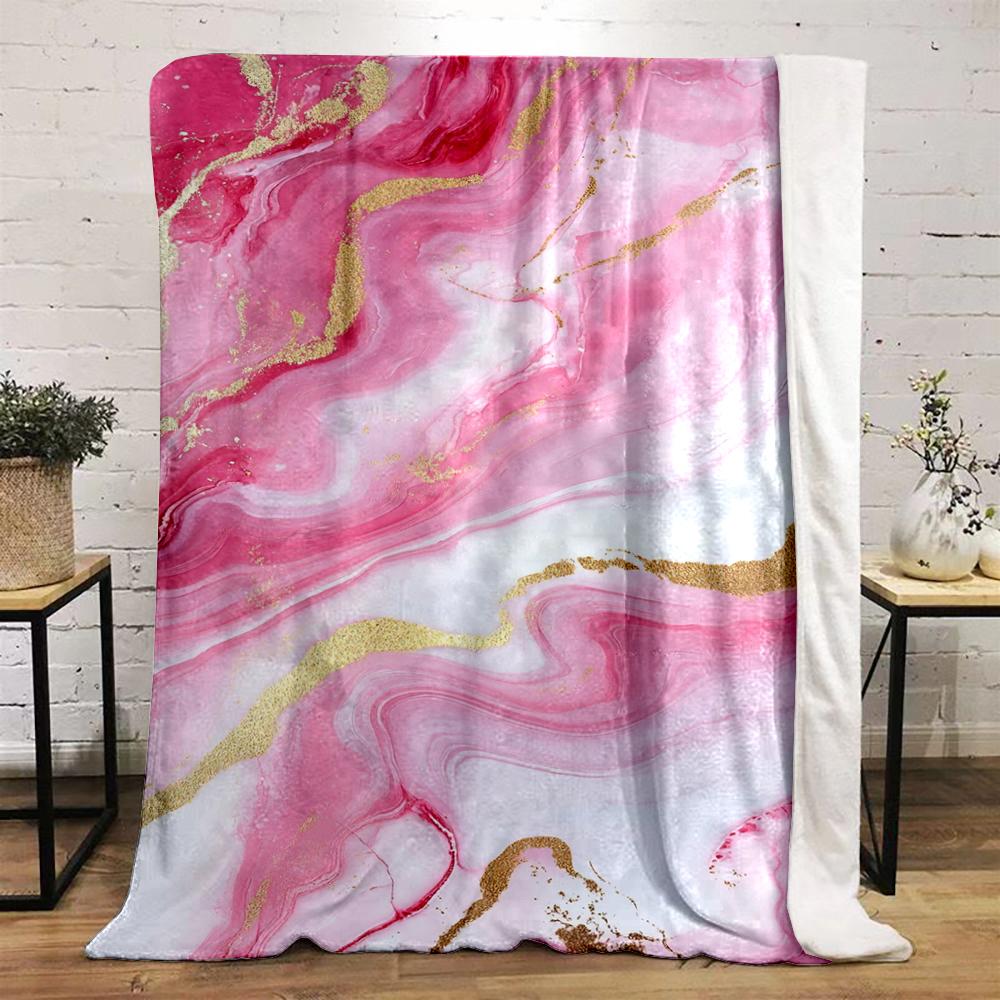 Pink and Gold Marble Texture Design Warm Blanket Flannel Blanket for Bedroom, Living Room, Sofa, and Nap