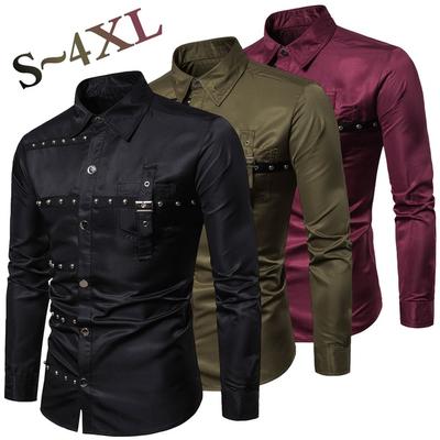 Men's Long-sleeved Shirt New Fashion Gothic Diamond-studded Long-sleeved Shirt Performance Costume