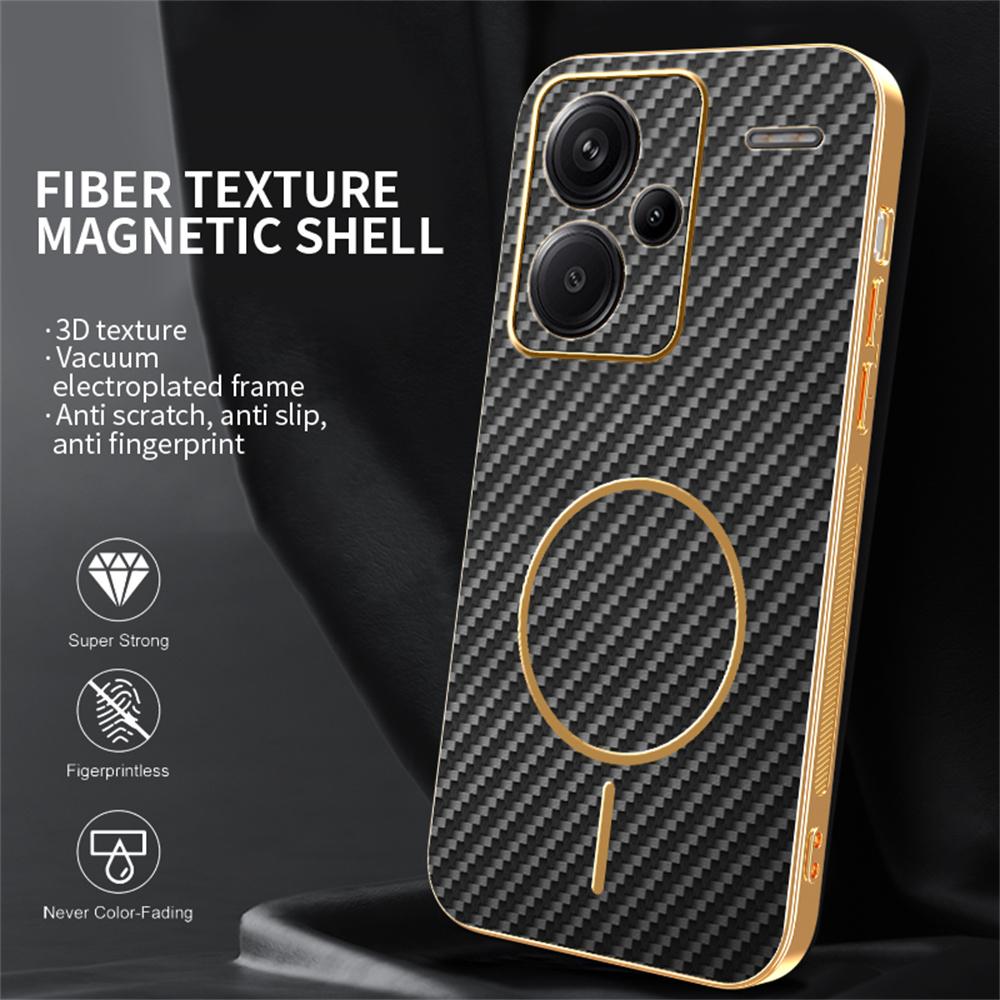 For Xiaomi Redmi Note 13 Pro+ 5G Phone Case Carbon Fiber Textured Electroplated TPU Back Cover