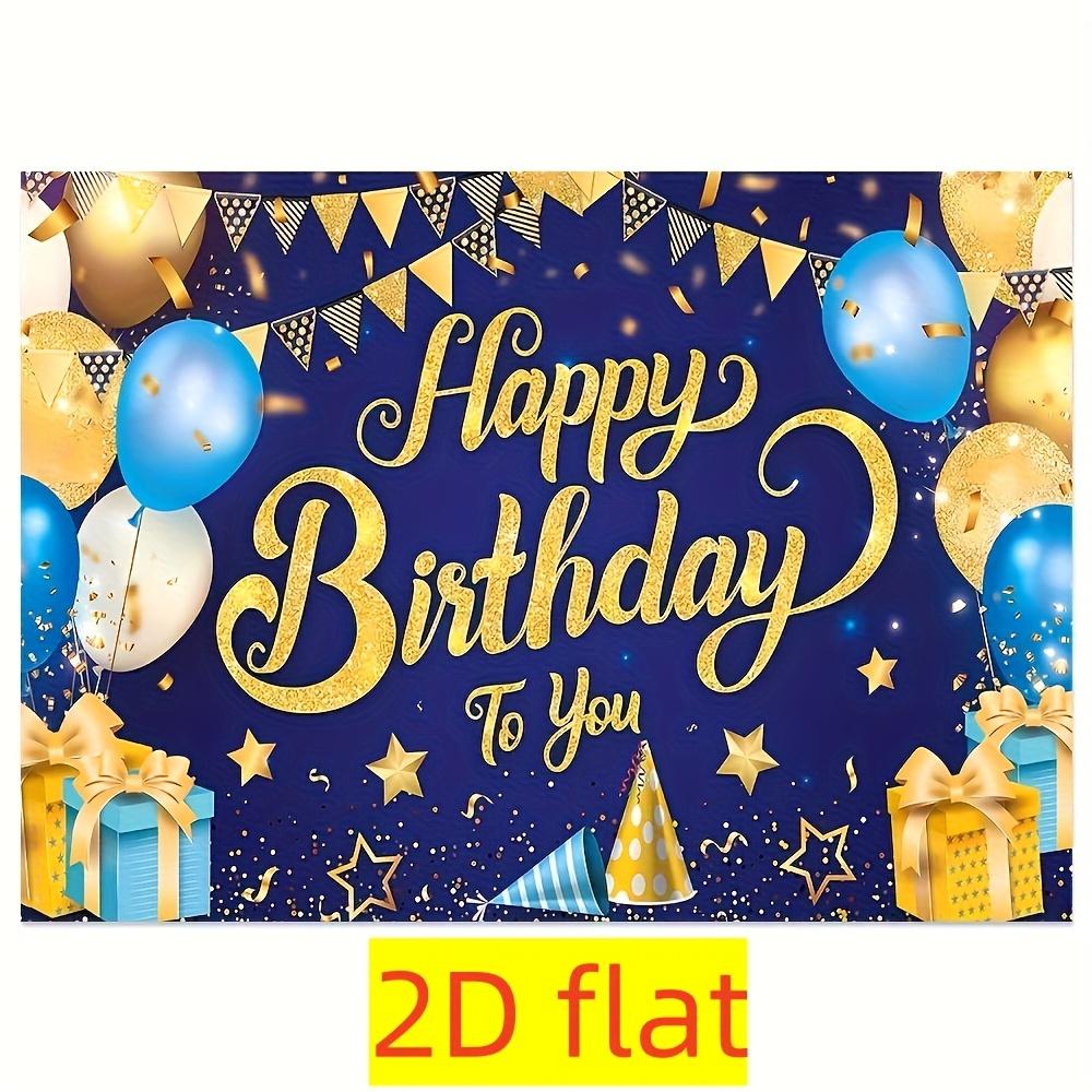 Banner de Cumpleaños Feliz 2D Azul Dorado Tablero de Fondo para Decoración de Cumpleaños de Hombres