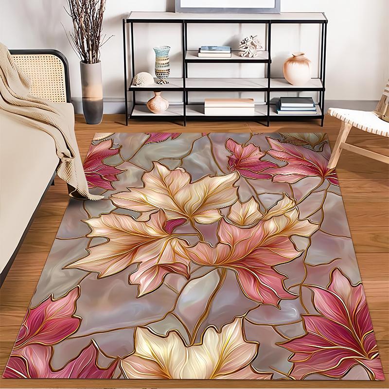 Autumn Leaf Pattern Carpet for Living Room, Pink and Beige Design Suitable for use as an anti-slip for living room bedroom sofas