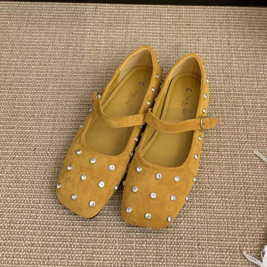 Fashion Spring Flats Women Loafers Shoes Square Toe Crystal Dress Shoes Casual Woman Sport Sandals 2025 New Brand Lolita Mujer Zapatos
