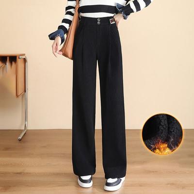 Winter Warm Thicken Baggy Straight Pants Women Casual Fleece lined Elastic High Waist Wide Leg Pantalones Korean Snow Wear Calca