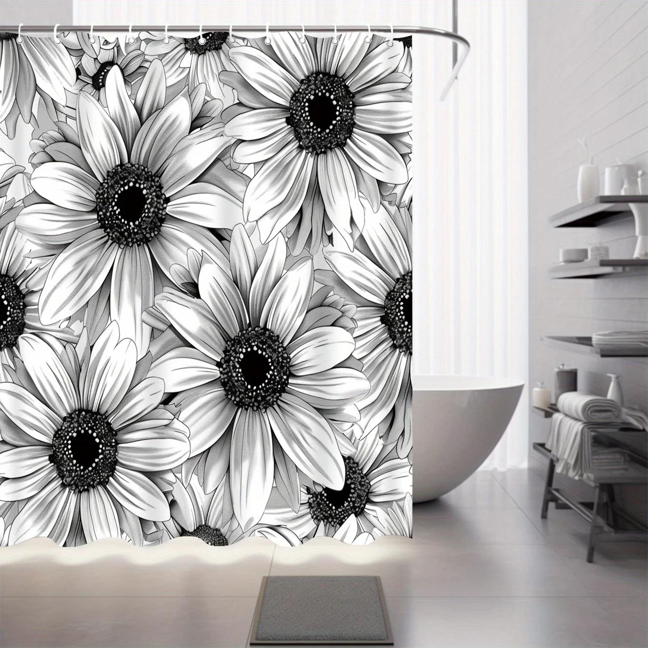 

Vibrant Floral Arts Shower Curtain - Water-Resistant, Easy Clean, Woven Polyester, Grommet Top, Elegant Bathroom Decor W60H190(CM)-1 Pcs