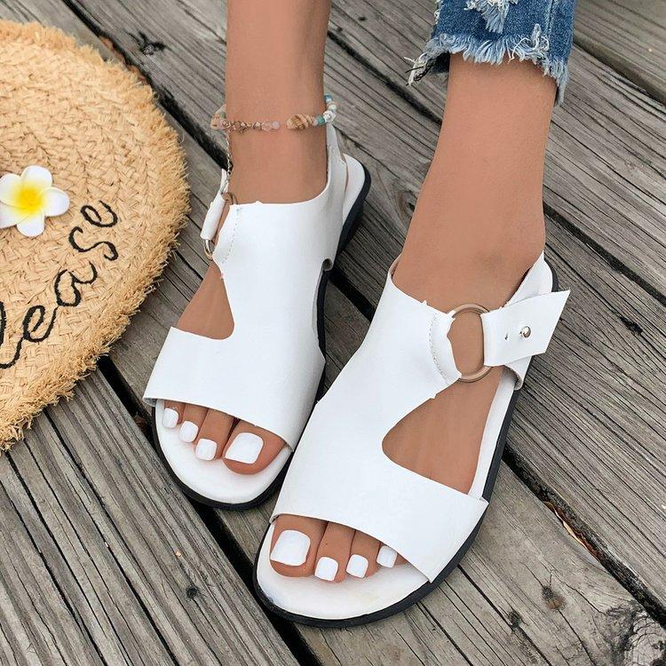 Large size simple ring flat-bottomed fish mouth sandals summer new open-toed beach women's shoes