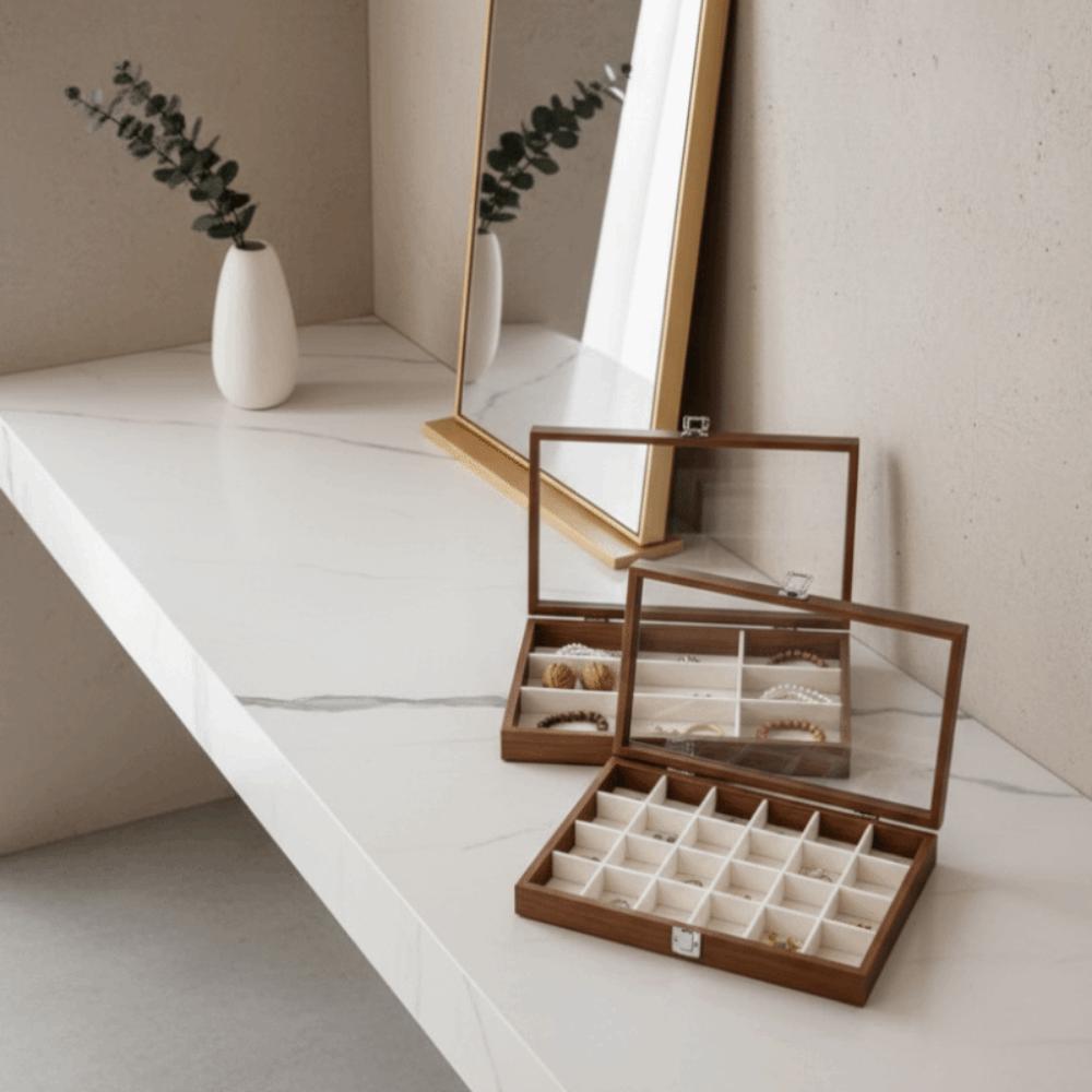 Retro Jewelry Display Tray Decorative Rectangle Sunglasses Display Holder Visible with Compartments Watch Display Tray