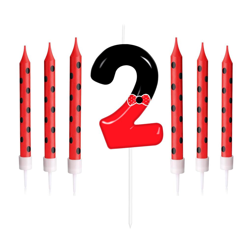 7pcs Black Red Bow Birthday Candles for Boys Girls, Red Mouse Number 0-9 Cartoon Themed Birthday Party Cake Decorations Supplies