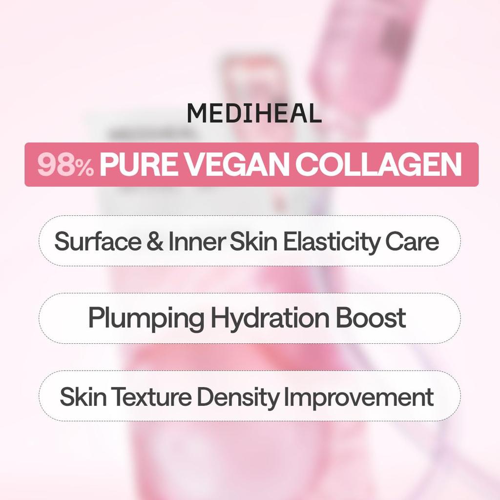 Mediheal Kollagen Essential Sheet Maske Kernstraffend 10 Stück. 98% Veganes Kollagen für Straffung, Elastizität und Verbesserung der Hautdichte.